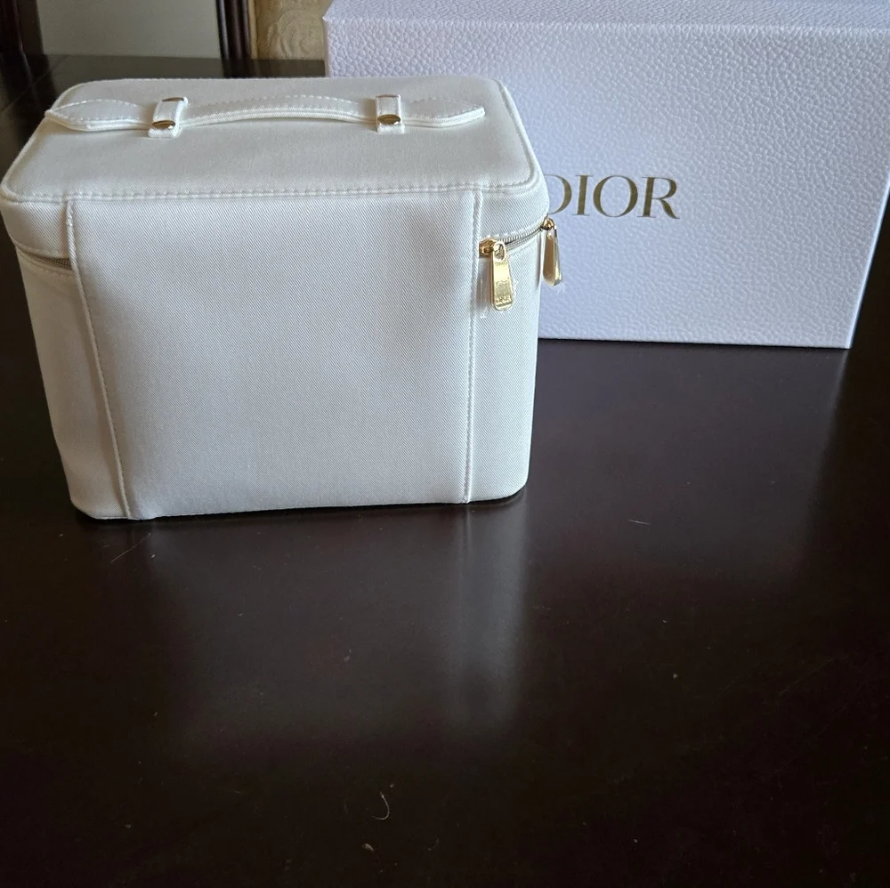 Cream Dior Vanity Case with Gold Accents